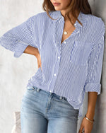 Carregue a imagem no visualizador da Galeria, 2024 Women&#39;s Shirt Blouse Striped classic Print,Button Long Sleeve Casual  No pockets Daily Basic Shirt Fall &amp; Winter Tops  Amaijoin
