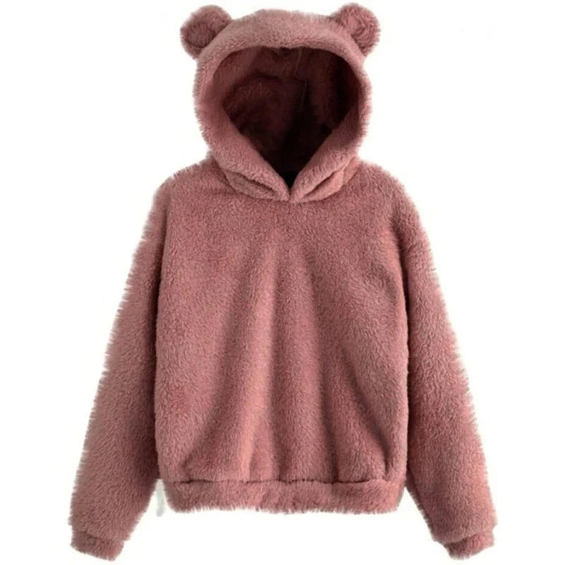 Autumn Winter Women's Hoodies Winter Women Long Sleeve Rabbit Ear Hood Sweatshirt Cute Plush Warm Casual Hoodie Tops  Amaijoin