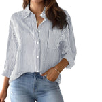 Carregue a imagem no visualizador da Galeria, 2024 Women&#39;s Shirt Blouse Striped classic Print,Button Long Sleeve Casual  No pockets Daily Basic Shirt Fall &amp; Winter Tops  Amaijoin
