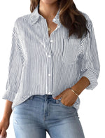 Carregue a imagem no visualizador da Galeria, 2024 Women&#39;s Shirt Blouse Striped classic Print,Button Long Sleeve Casual  No pockets Daily Basic Shirt Fall &amp; Winter Tops  Amaijoin
