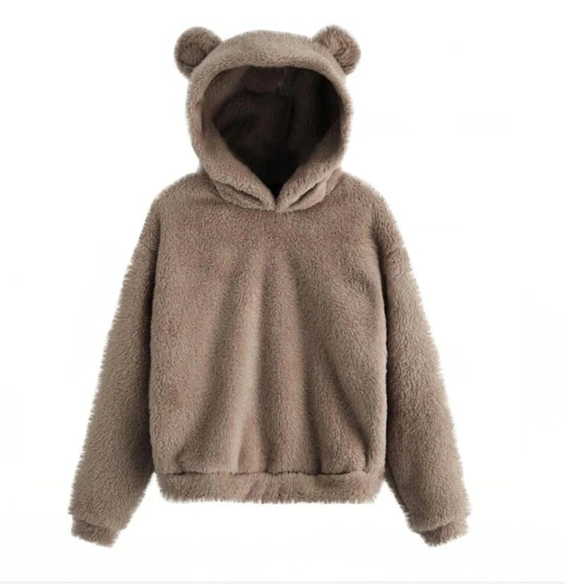 Autumn Winter Women's Hoodies Winter Women Long Sleeve Rabbit Ear Hood Sweatshirt Cute Plush Warm Casual Hoodie Tops  Amaijoin