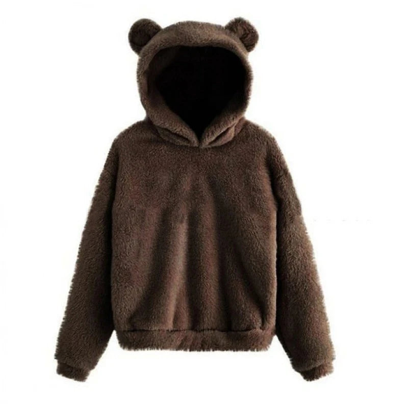 Autumn Winter Women's Hoodies Winter Women Long Sleeve Rabbit Ear Hood Sweatshirt Cute Plush Warm Casual Hoodie Tops  Amaijoin