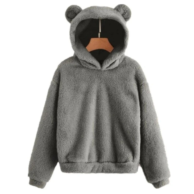 Autumn Winter Women's Hoodies Winter Women Long Sleeve Rabbit Ear Hood Sweatshirt Cute Plush Warm Casual Hoodie Tops  Amaijoin