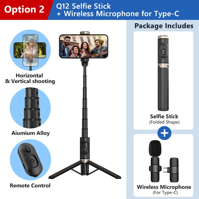 Roreta 2024 NEW Bluetooth Selfie Stick  Foldable Wireless Tripod with Bluetooth Shutter Monopod Live Photograph for iphone  Amaijoin