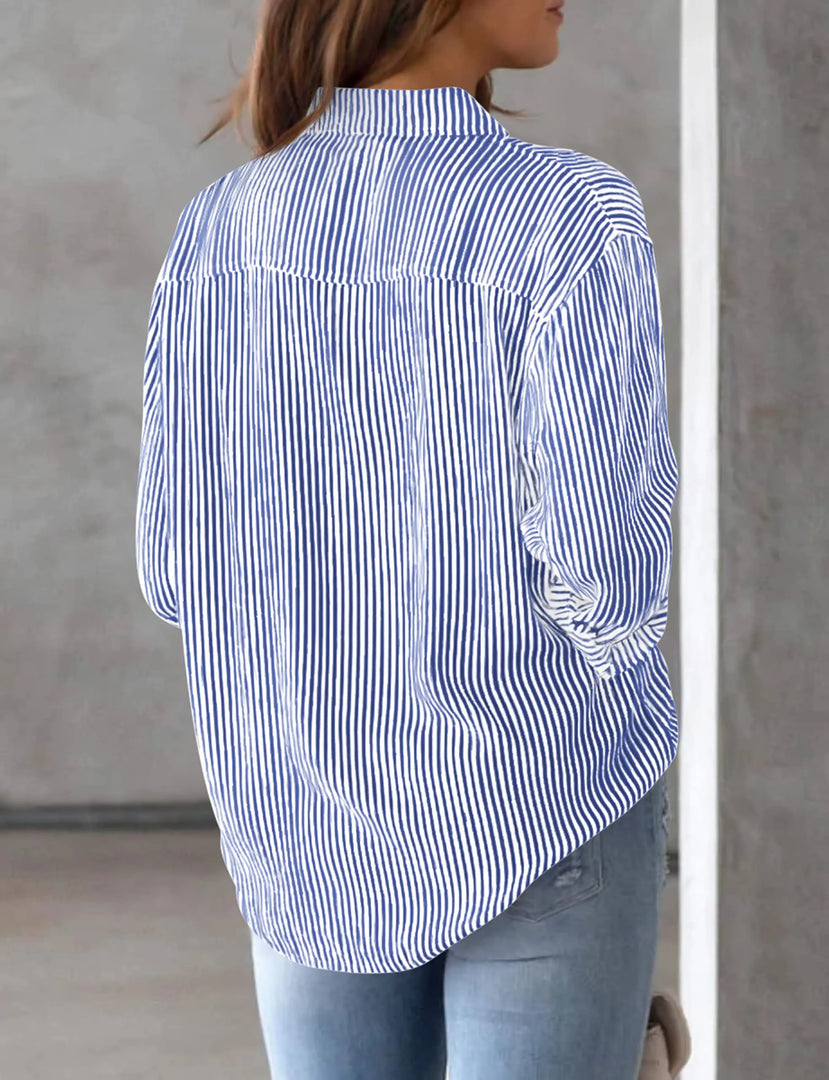 2024 Women's Shirt Blouse Striped classic Print,Button Long Sleeve Casual  No pockets Daily Basic Shirt Fall & Winter Tops  Amaijoin