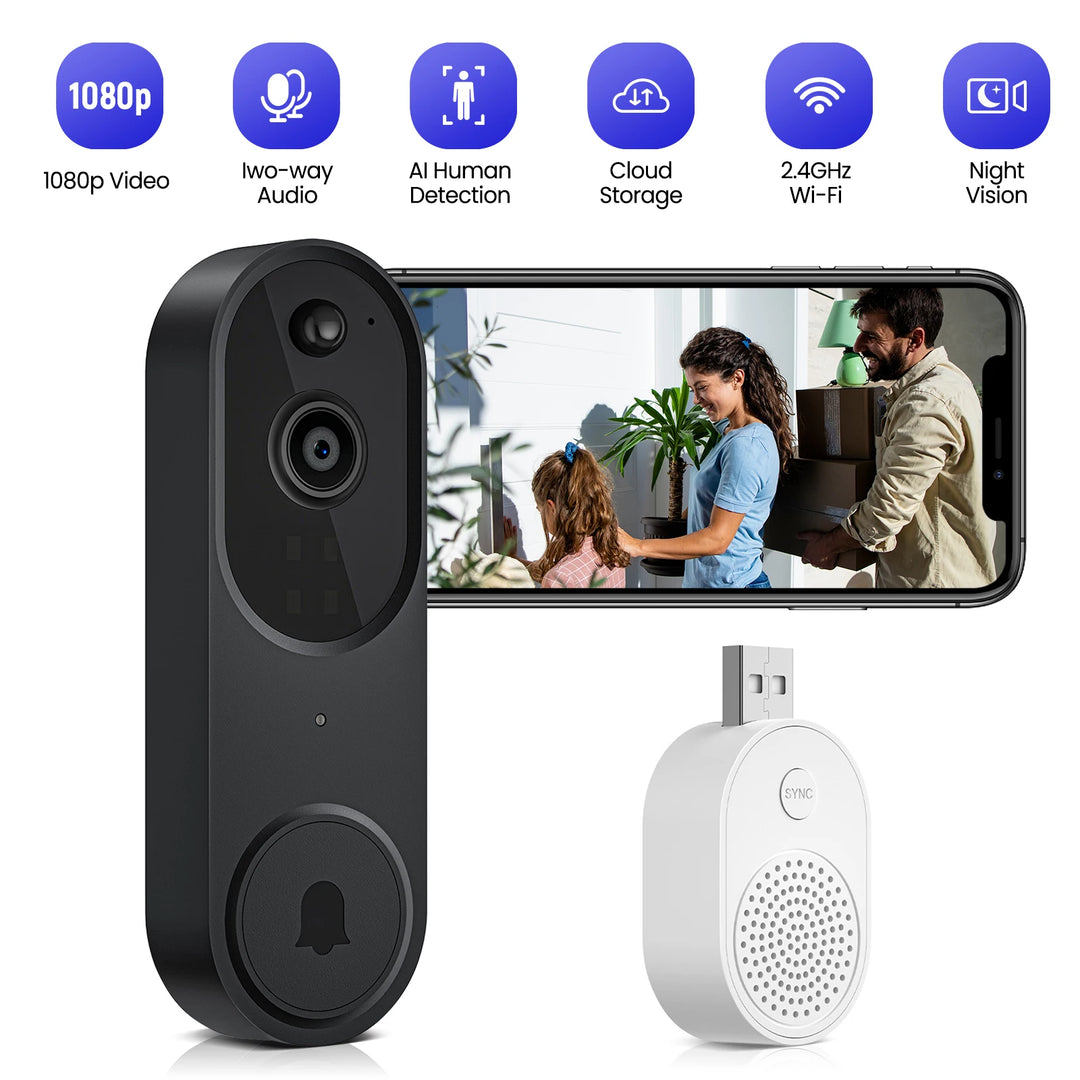 1080P 2.4G Smart Doorbell Video Intercom Door Bell with Camera Smart Home for Security Protection AI Human Detection Motion  Amaijoin