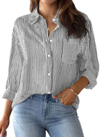 Carregue a imagem no visualizador da Galeria, 2024 Women&#39;s Shirt Blouse Striped classic Print,Button Long Sleeve Casual  No pockets Daily Basic Shirt Fall &amp; Winter Tops  Amaijoin
