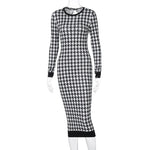 Carregue a imagem no visualizador da Galeria, Houndstooth Print Women Long Sleeve Midi Dress Hollow Out Bodycon Sexy Streetwear 2022 Autumn Winter Club Elegant Slim  Amaijoin
