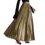 Carregue a imagem no visualizador da Galeria, 2022 Spring Metal Color Pleated Maxi Skirt Elastic High Waist Harajuku Large Swing Gold Long Skirts For Women XXL Saias SK275  Amaijoin
