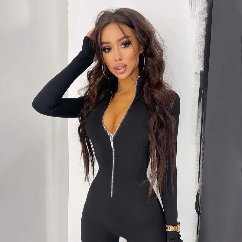 CNYISHE Fitness Outfit Female Casual Sporty Workout Zipper Jumpsuit Women Rompers Long Sleeve Skinny Activity Wear Overalls Tops  Amaijoin