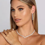 Carregue a imagem no visualizador da Galeria, StoneFans Wedding Lozenge Step Style Rhinestone Necklace Earrings Set For Women Jewelry Choker Tassel Earring Bridal Gift Party  Amaijoin
