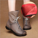 Load image into Gallery viewer, JIANBUDAN/ Genuine Leather Plush women&#39;s short Boots Retro Casual Autumn Winter Women&#39;s Boots Waterproof leather warm Snow boots  Amaijoin
