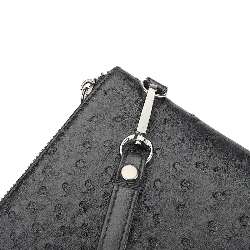 Soft Leather Ostrich Pattern Vintage Men Cardholder Case Male PU Leather Money Handbag High Quality Business Men Clutch Bag  Amaijoin