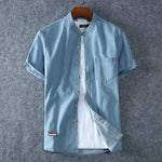 Carregue a imagem no visualizador da Galeria, Men&#39;s Blue Denim Shirts Short Sleeve Jean Shirts New Summer High Quality Men Cotton Light Blue Denim Shirts Plus size L-8XL  Amaijoin
