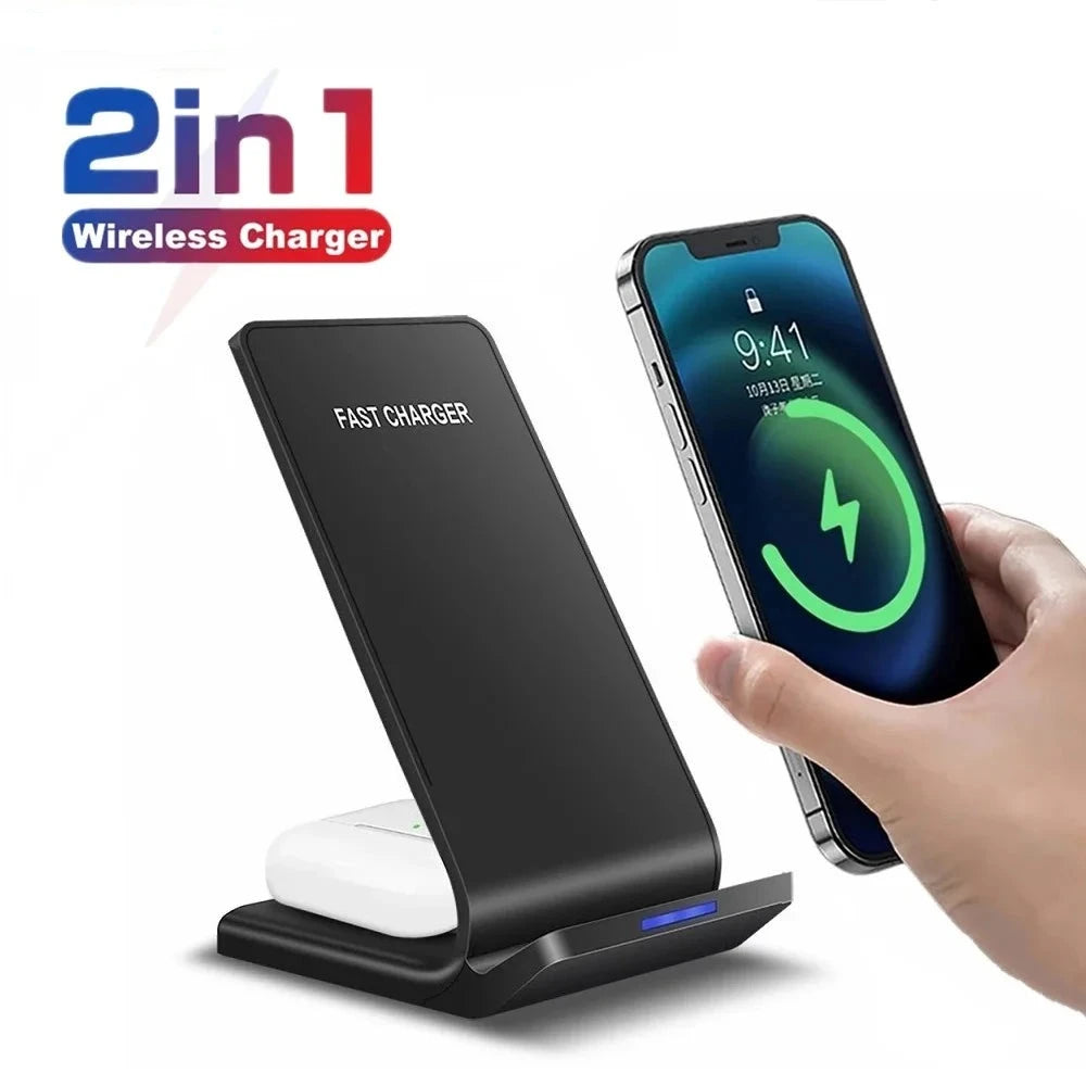 2 in 1 15W Fast Charging Station for iPhone 14 13 12 11 XR XS X 8 Plus Airpods Pro Wireless Charger Stand For Samsung S21 S22  Amaijoin