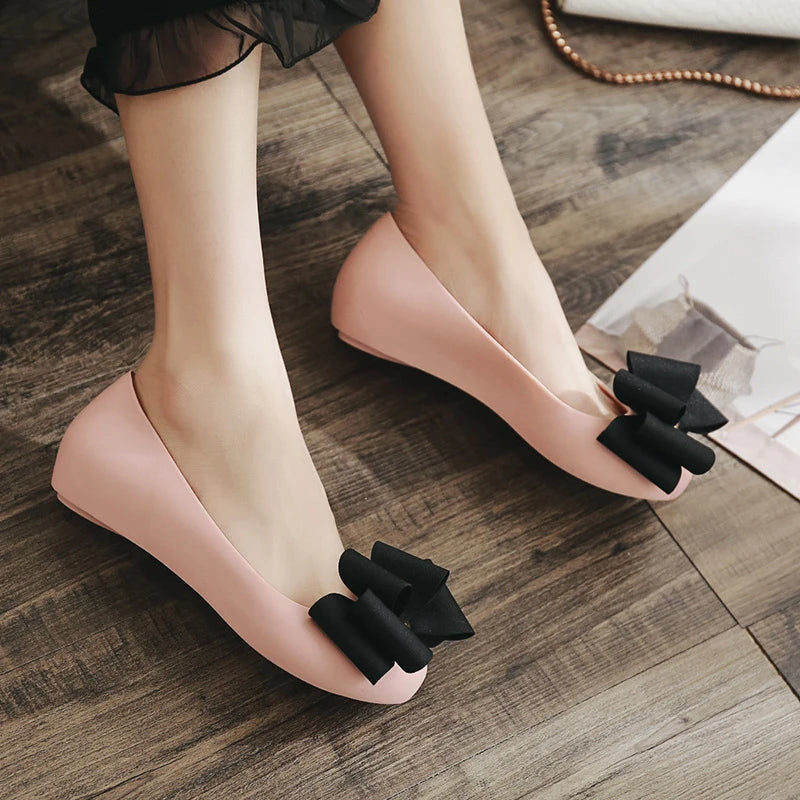 round peep toe anti-skid moccasins lack bow-knot shallow loafers soft ballet flat shoes woman fashion slip on jelly espadrilles  Amaijoin