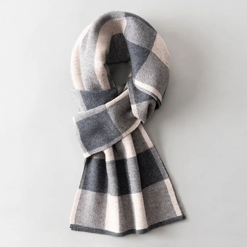 Men Pure Wool Scarf for Winter Plaid Warm Neck Scarves Classic Business 100% Wool Shawls Wraps Cashmere Long Scarf Foulard Homme  Amaijoin