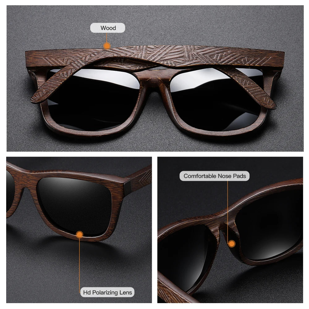 GM Natural Bamboo Wooden Sunglasses Handmade Polarized Glasses Mirror Coating Lenses Eyewear With Gift Box  Amaijoin