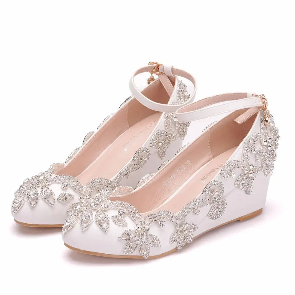 Women Bride Shoes High Heels Wedding Thin Heels White Diamond Glittering Evening Dress Shoe Luxury Crystal Pumps For Party  Amaijoin