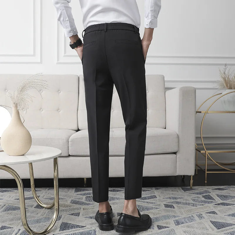 New Men Non-iron fabric Dress Pants Slim Straight Black Apricot Dark Gray Casual Suit Pants Male Business Little Feet Suit pants  Amaijoin