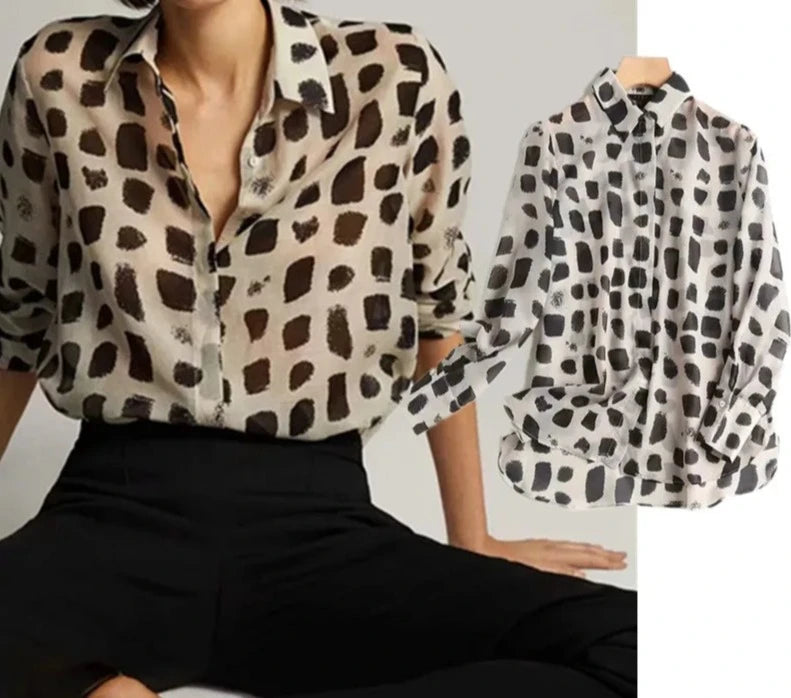 Maxdutti england office lady polka dot elegant silk blusas mujer de moda  2021blouse women simple shirt womens tops and blouse  Amaijoin