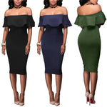 Carregue a imagem no visualizador da Galeria, Women Party Bodycon Midi Dress Sexy Off Shoulder Layered Flounce Ruffle Chic Elegant Evening Party Dress de mulher Suit Vestidos  Amaijoin
