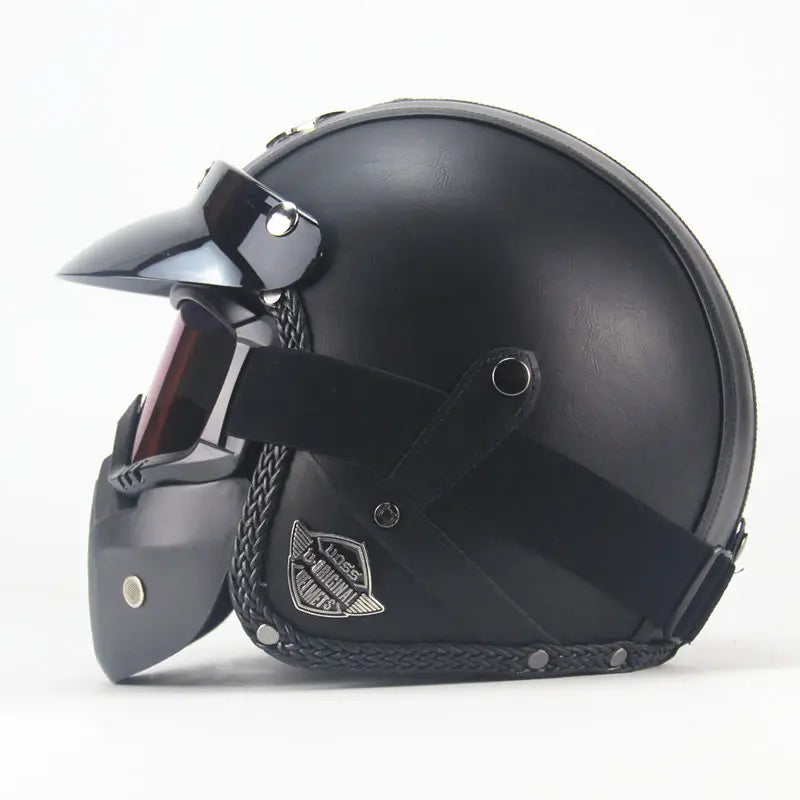 2020 New Open Face 3/4 Motorcycle Helmet PU Leather Retro Motorbike Helm Moto Bike Motocross Helmets With For Men Women  Amaijoin