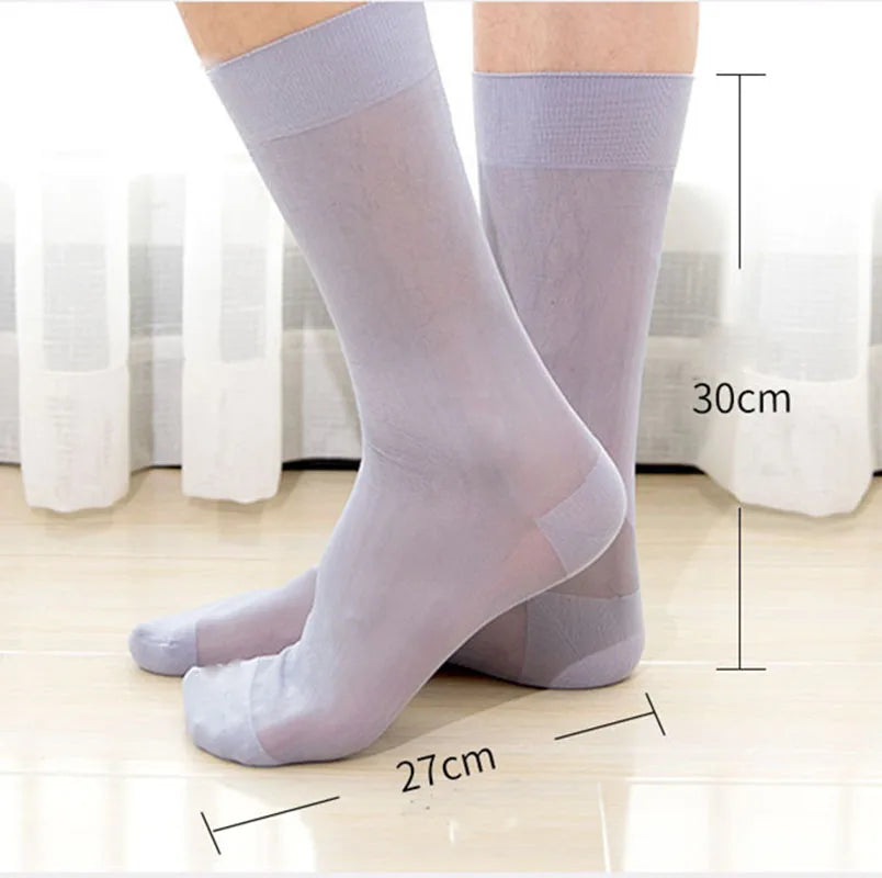 6 Pairs Large Business Silk Socks Long Polyamide Breathable Calf High Sheer Socks Male Brand Business Work Socks High Quality  Amaijoin