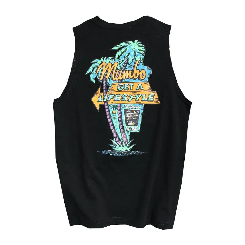 Loose Fashion Tank Tops Men Summer Harajuku Print Holiday Baggy Male Workout Singlets Boys Breathable Leisure Sleeveless Tees  Amaijoin