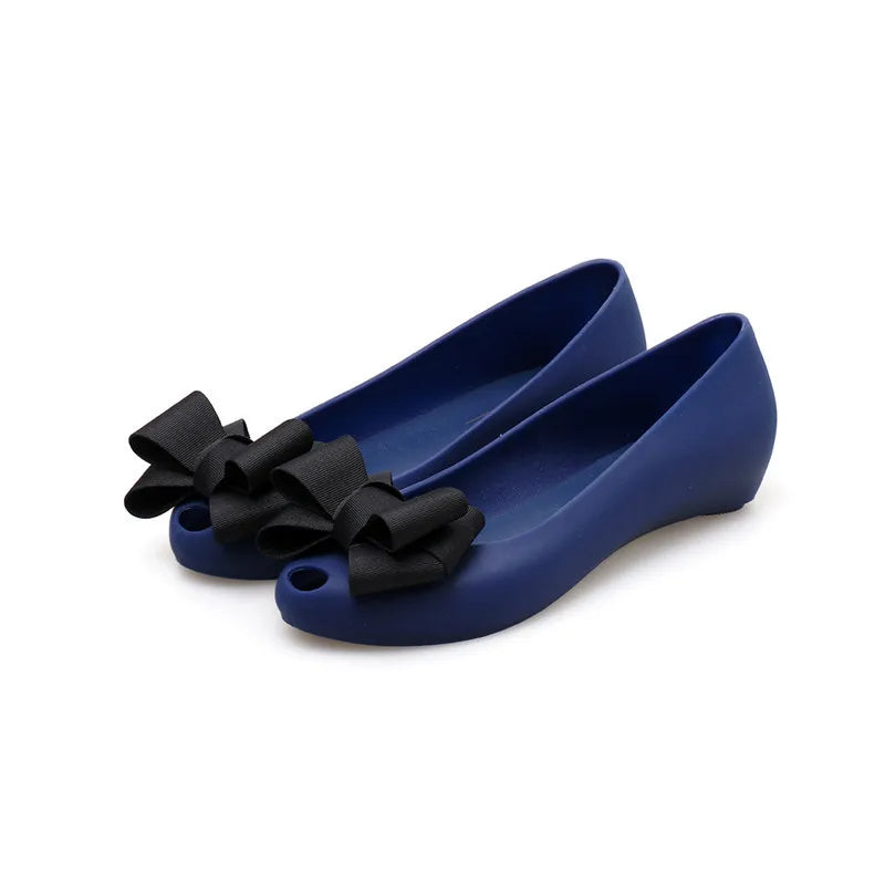 big bow-knot jelly shoes woman sexy peep toe summer flat shoes new designer waterproof jelly flats bow beach shoes for woman  Amaijoin