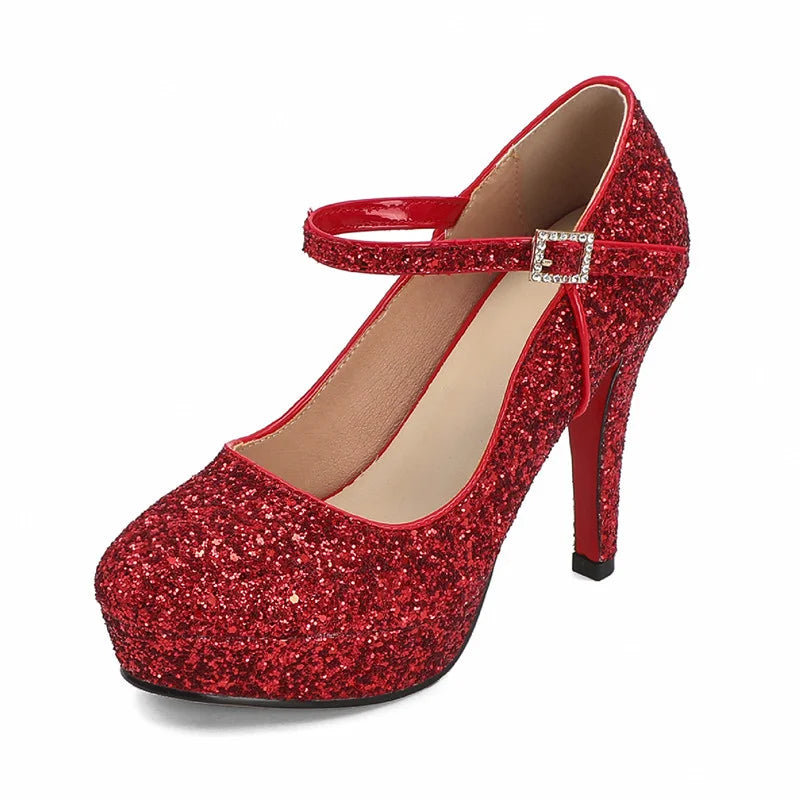 Luxury Sequined High Heels Shoes Woman Pumps Platform Red Gold Silver Heeled Party Office Wedding Bridal Shoes Female ZOGEER  Amaijoin