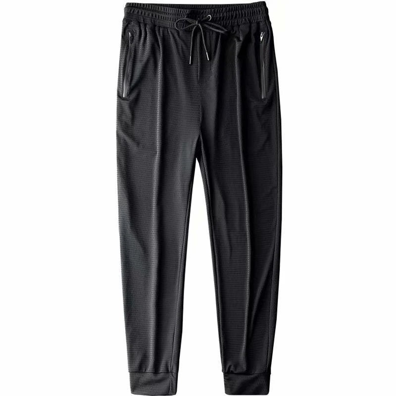 Men's Summer Ice Silk Jogger Sweatpants Zipper Pockets Breathable Running Gym Workout Athletic Mesh Pants Drawstring Design  Amaijoin