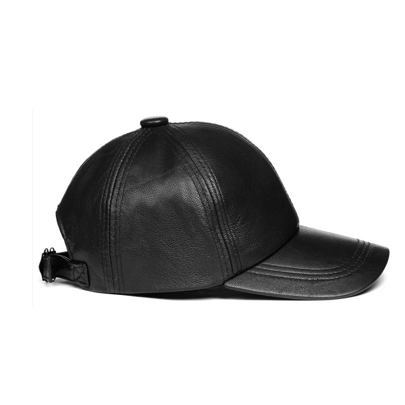 Genuine Leather Caps For Men Male Simle Sewing Soft Sheepskin Thin Hats Top Quailty Big Brim Peaked Chapeau Street Trucker Gorro  Amaijoin