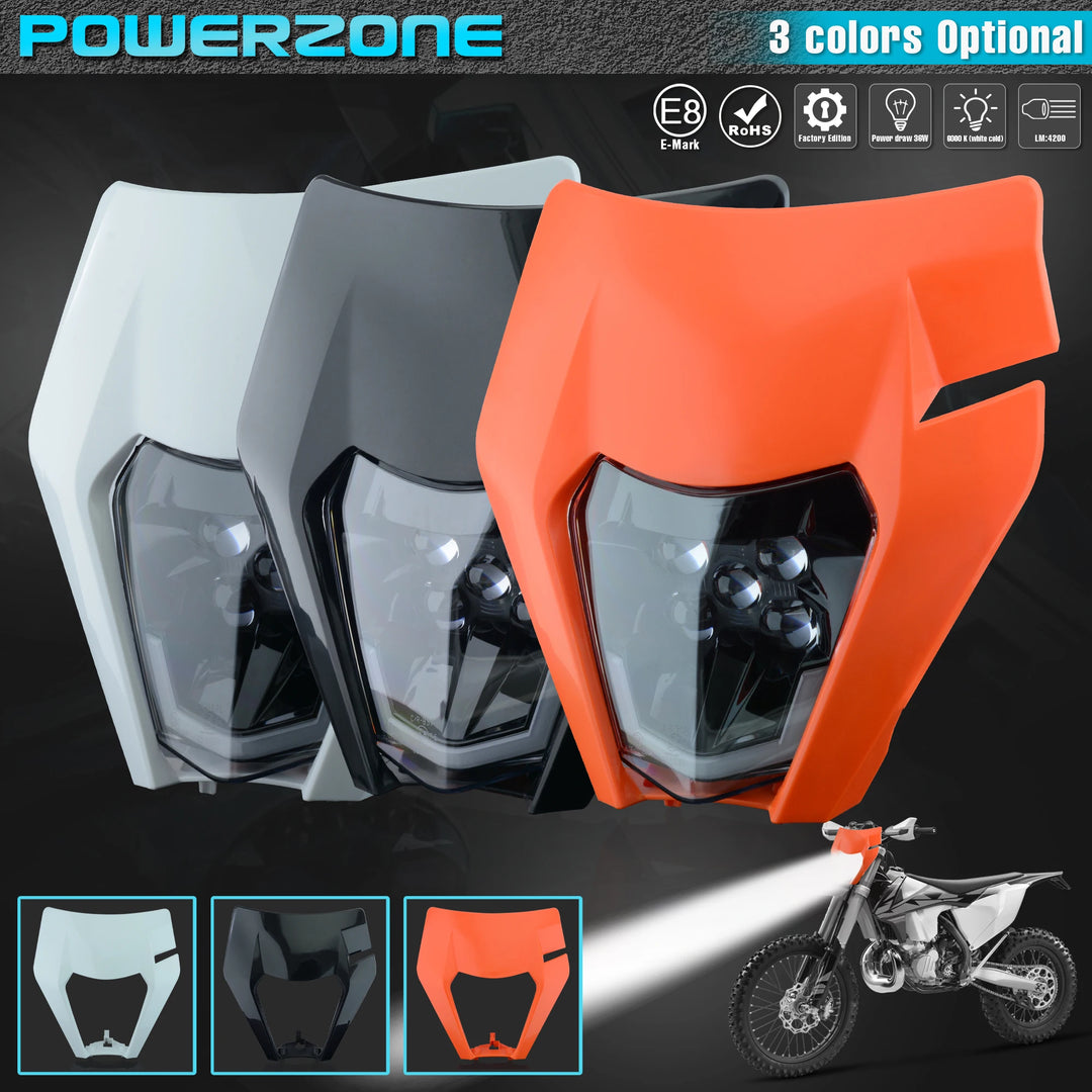 PowerZone Motorcycle LED Headlight Headlamp Head Light Supermoto Fairing For KTM EXC SXF MX Dirt Bike Enduro LED Headlight  Amaijoin