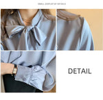 Carregue a imagem no visualizador da Galeria, 2023 Spring Loose Korean Tops Fashion Autumn Chiffon Blouse Bow Blue Long Sleeve Shirt White Office Lady Clothes Blusas 10691  Amaijoin
