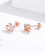 Carregue a imagem no visualizador da Galeria, BAMOER 925 Sterling Silver Double Heart to Heart Pink CZ Stud Earrings for Women Brincos Fine Jewelry Bijoux SCE090  Amaijoin
