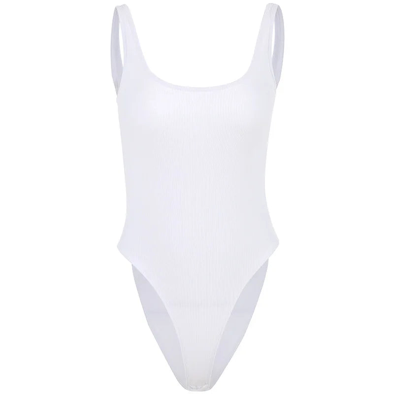 White Strappy Bodysuit Sexy Backless Ribbed Bodysuit Romper string femme sexy Sleeveless Tank Top gloved bodysuit Body Female  Amaijoin