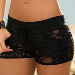 Carregue a imagem no visualizador da Galeria, Black Lace Women Shorts Lacing Low Waist Sexy Hollow Out Women Short Pant fashion Pocket Drawstring Shorts  Amaijoin
