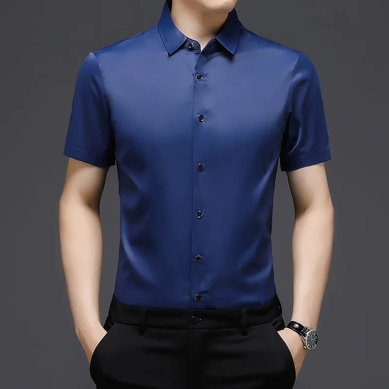 2022 designer solid mens shirts for men clothing korean fashion summer short sleeve shirt luxury dress casual clothes jersey 501  Amaijoin