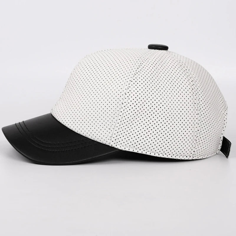 Female British Korean Sports White Baseball Cap Women Men Genuine Leather Duck Tonue Hats Male Casual Punch Hockey Visor Gorra  Amaijoin