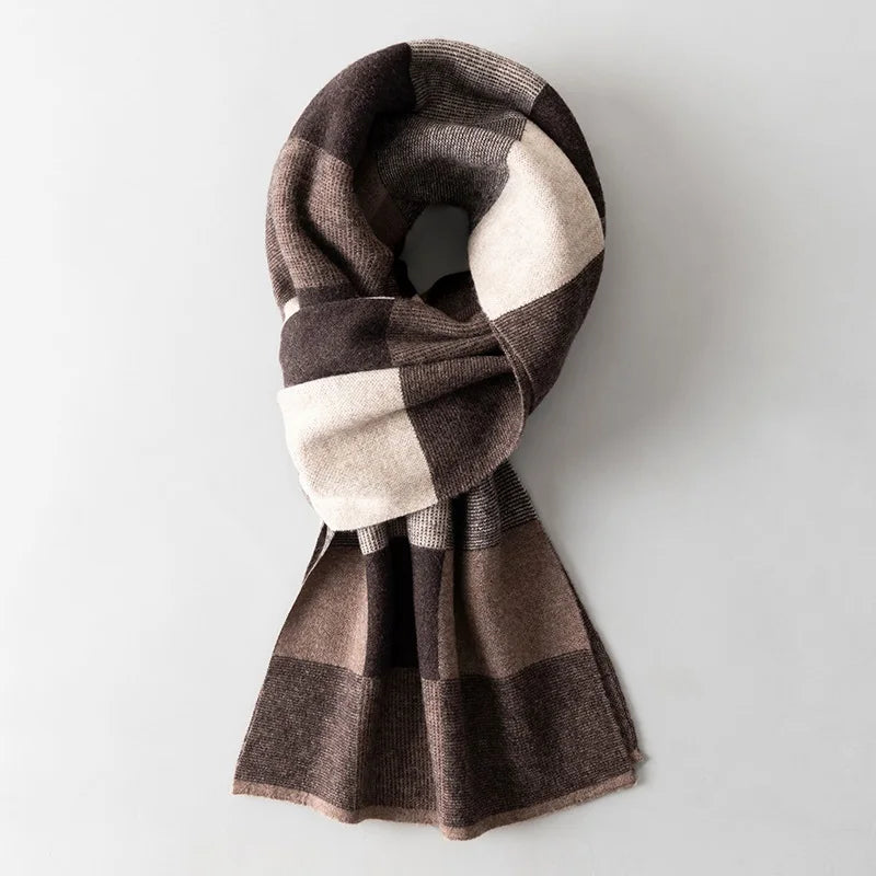 Men Pure Wool Scarf for Winter Plaid Warm Neck Scarves Classic Business 100% Wool Shawls Wraps Cashmere Long Scarf Foulard Homme  Amaijoin