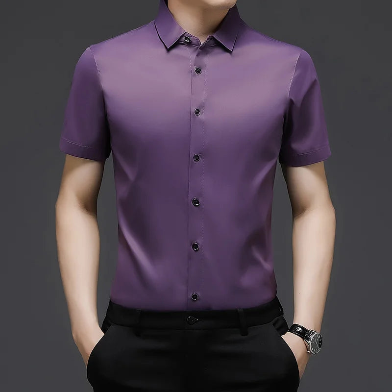 2022 designer solid mens shirts for men clothing korean fashion summer short sleeve shirt luxury dress casual clothes jersey 501  Amaijoin