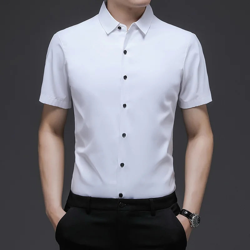 2022 designer solid mens shirts for men clothing korean fashion summer short sleeve shirt luxury dress casual clothes jersey 501  Amaijoin