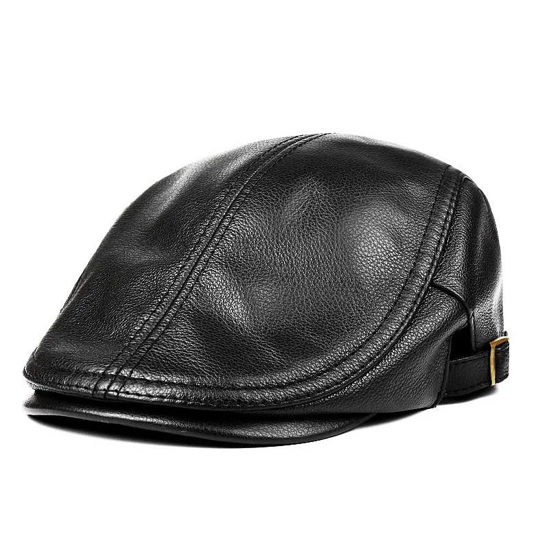 Hats Men Women Street Bonnet Genuine Leather Beret Male Thin Hats 55-61 cm Adjustable Forward Cap Leisure Duckbill Casquette  Amaijoin