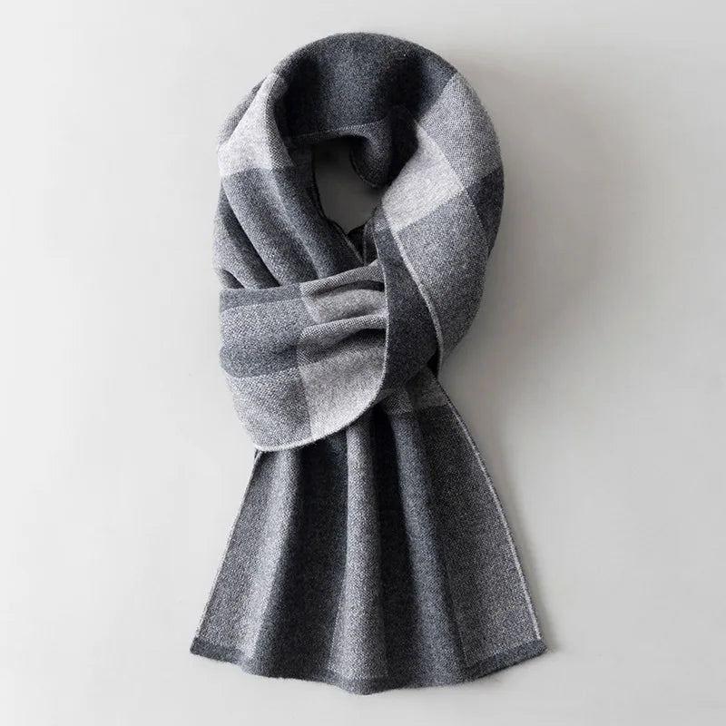 Men Pure Wool Scarf for Winter Plaid Warm Neck Scarves Classic Business 100% Wool Shawls Wraps Cashmere Long Scarf Foulard Homme  Amaijoin