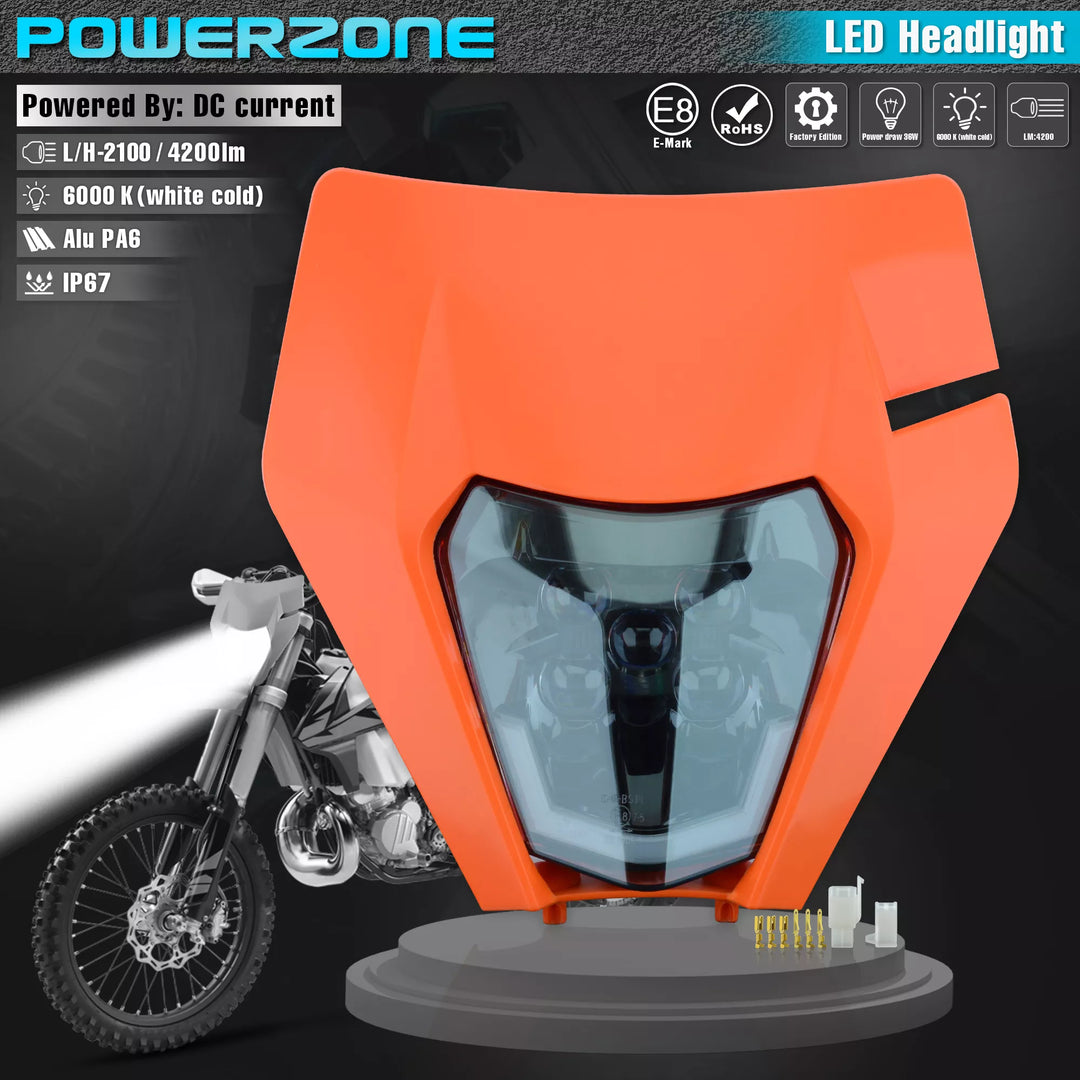 PowerZone Motorcycle LED Headlight Headlamp Head Light Supermoto Fairing For KTM EXC SXF MX Dirt Bike Enduro LED Headlight  Amaijoin