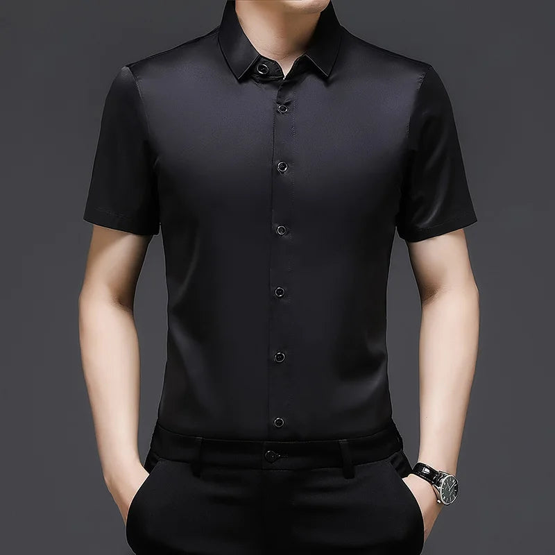 2022 designer solid mens shirts for men clothing korean fashion summer short sleeve shirt luxury dress casual clothes jersey 501  Amaijoin