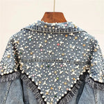 Carregue a imagem no visualizador da Galeria, 2024 New Mujer Spring Autumn Streetwear Denim Jacket Women Hand-studded Pearls Punk Tassel Veste Femme Loose Short Jeans Coats  Amaijoin
