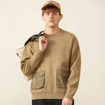 Load image into Gallery viewer, Sw33206 Men Sweater Threaded Sleeve Unique Double Pocket o-Neck Casual Handsome Boyfriend All-Match Popular Trendy Knitwear Tops  Amaijoin
