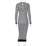 Carregue a imagem no visualizador da Galeria, Houndstooth Print Women Long Sleeve Midi Dress Hollow Out Bodycon Sexy Streetwear 2022 Autumn Winter Club Elegant Slim  Amaijoin
